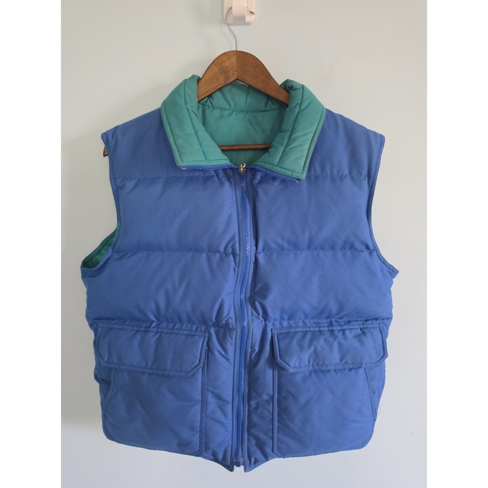 Vintage 90s EMS reversible Goose Down Puffer Vest Mens Large Green or Blue